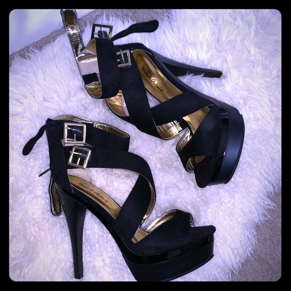 Black ankle strap platform sandals